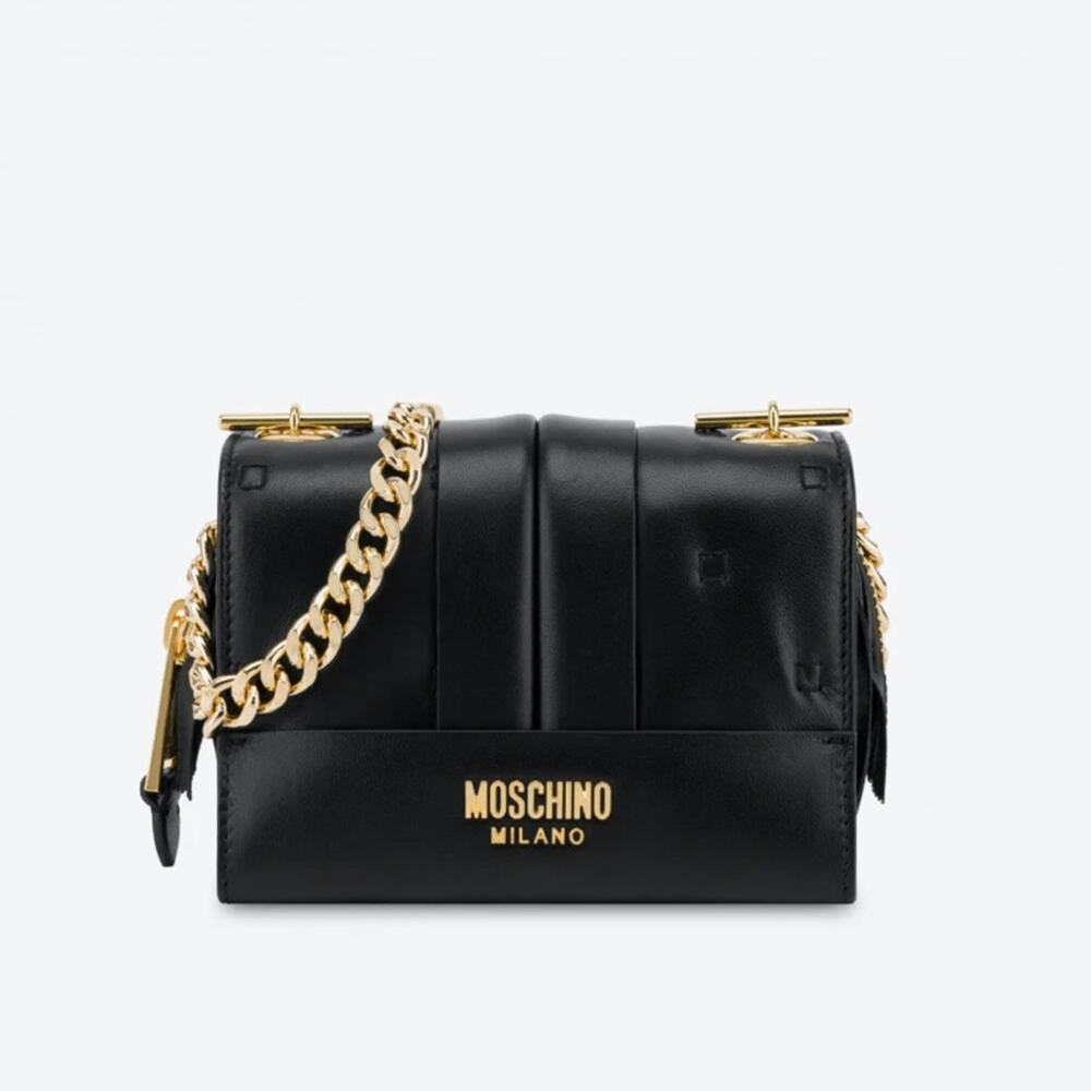 Moschino Milano Couture Inside Out Black Leather Crossbody Bag